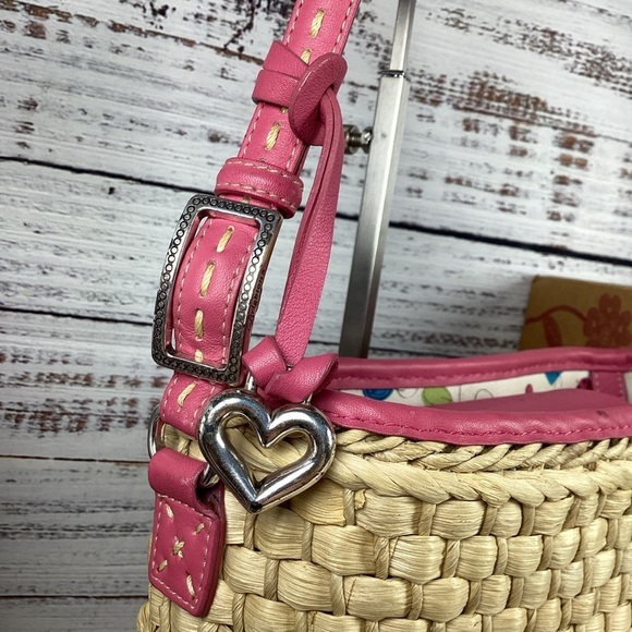 Brighton‎ Carmella Straw Basket Woven Shoulder Bag Pink Leather Trim Summer - Picture 5 of 14